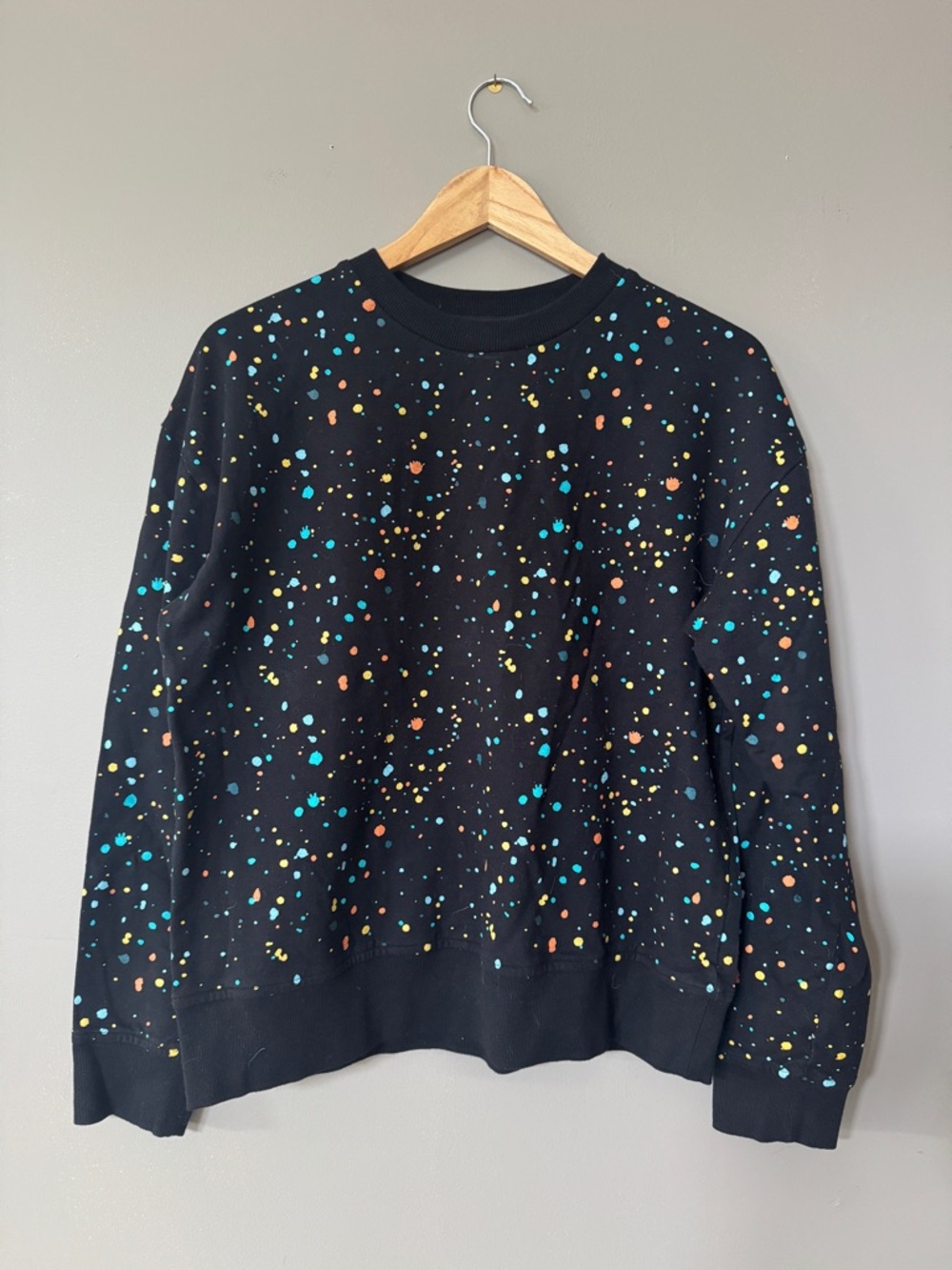 Black Splatter Crewneck Sweatshirt with Multicolor Spots